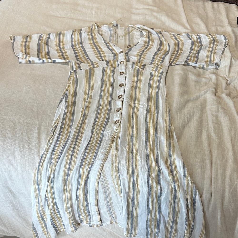 Umgee White and Blue Striped Midi Dress